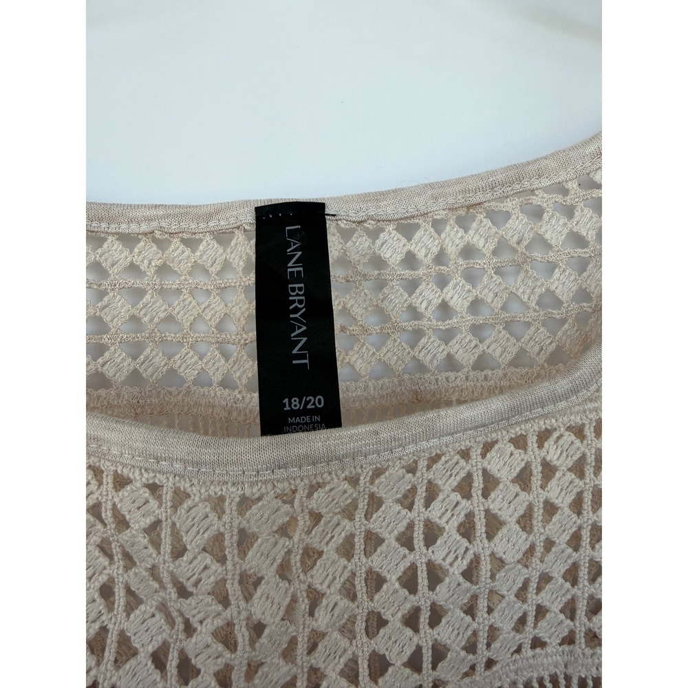 Lane Bryant Crochet Lace Yoke Top Oatmeal Beige Tan Short Sleeve Plus Size 18/20 - Picture 3 of 6
